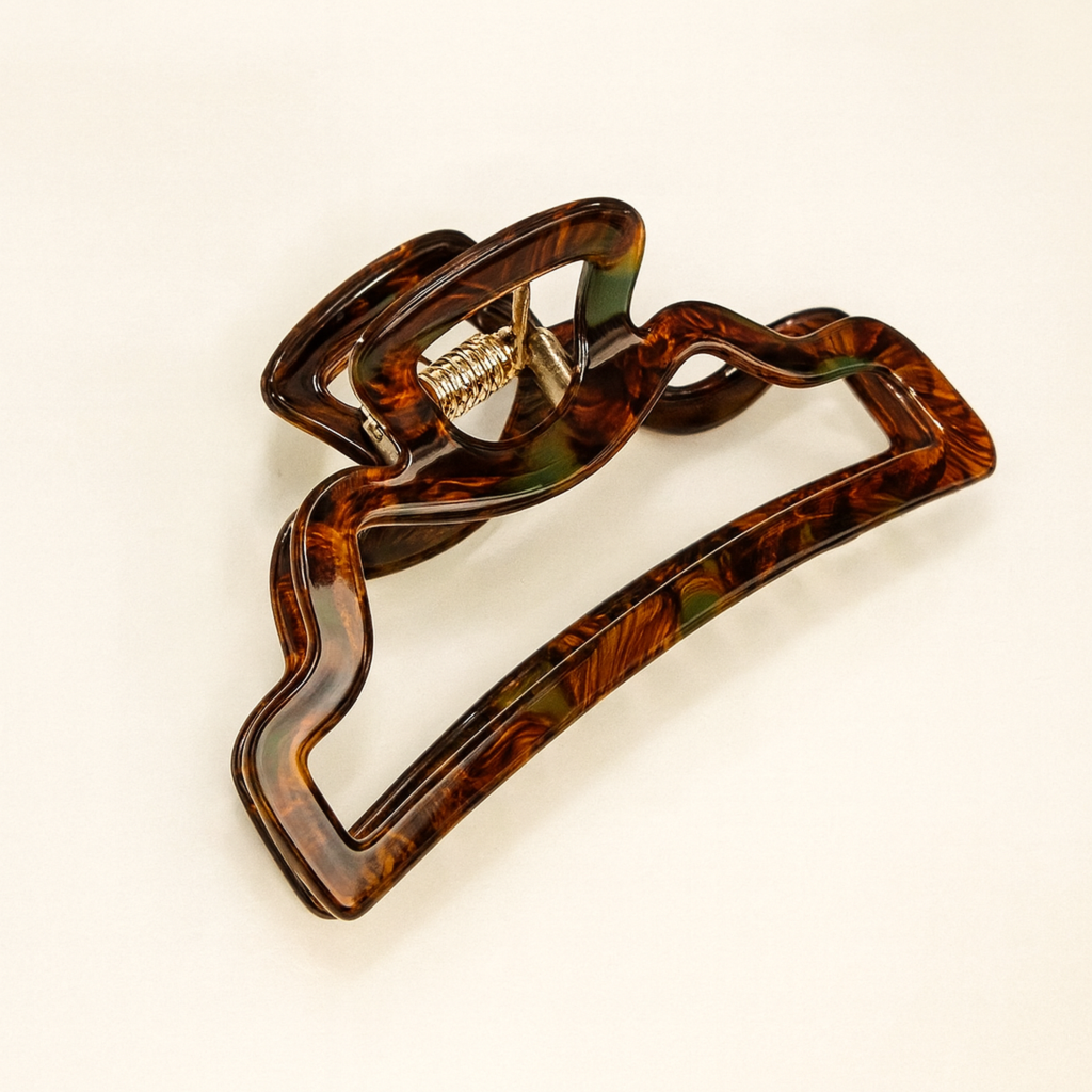 Skřipec do vlasů DROWELL hnědý mramor2